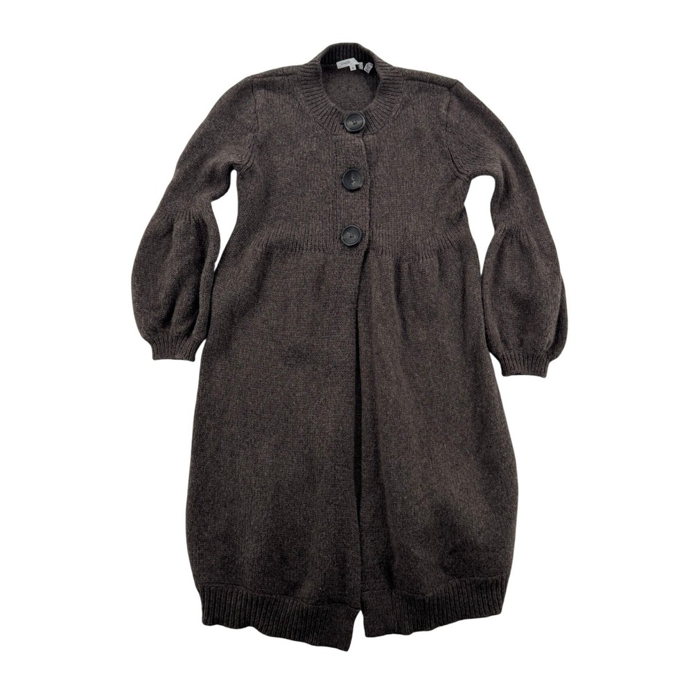 Vince Wool Babydoll Cardigan Coat Dress Womens M Brown Excellent Balloon Sleeve